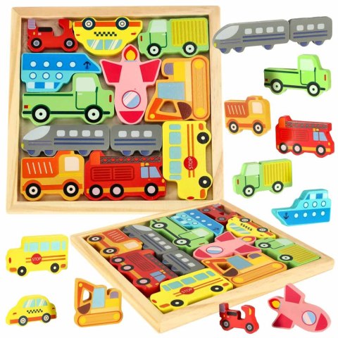 Puzzle układanka edukacyjna drewniana sorter dopasuj kształty pojazdy Puzzle układanka edukacyjna drewniana sorter dopasuj kształty pojazdy