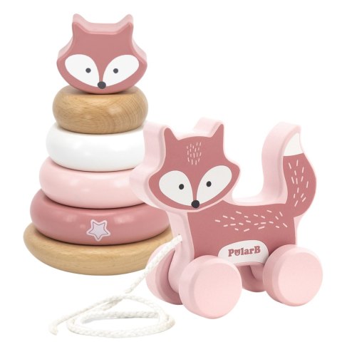 Viga Toys VIGA PolarB Zestaw Lisek Drewniana Piramidka + Lisek do Ciągnięcia