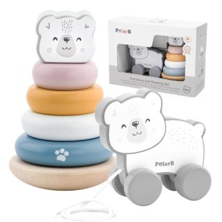 Viga Toys VIGA PolarB Zestaw Miś Polarny Drewniana Piramidka + Miś Polarny do Ciągnięcia