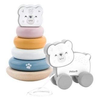 Viga Toys VIGA PolarB Zestaw Miś Polarny Drewniana Piramidka + Miś Polarny do Ciągnięcia