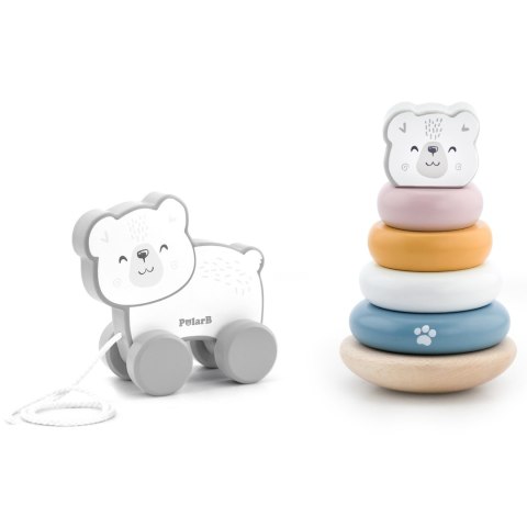 Viga Toys VIGA PolarB Zestaw Miś Polarny Drewniana Piramidka + Miś Polarny do Ciągnięcia