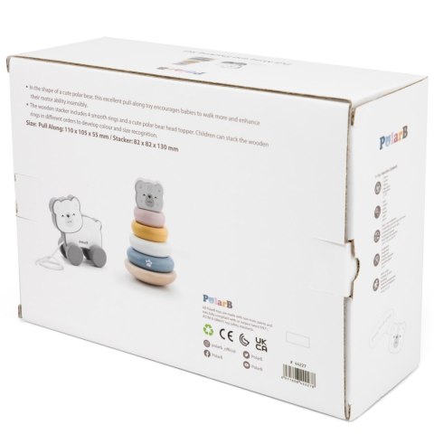 Viga Toys VIGA PolarB Zestaw Miś Polarny Drewniana Piramidka + Miś Polarny do Ciągnięcia