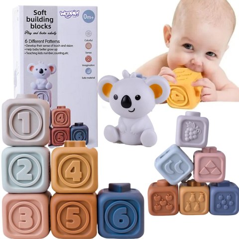 Woopie WOOPIE BABY Zestaw Edukacyjna Piramdka Klocki Sensoryczne 2w1 Gryzak Cyferki