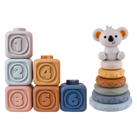 Woopie WOOPIE BABY Zestaw Edukacyjna Piramdka Klocki Sensoryczne 2w1 Gryzak Cyferki