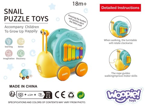 Woopie WOOPIE Ślimak do Ciągnięcia 4w1 Cymbałki Zębatki Sensoryczne Wyrzutnia + Małe Autko