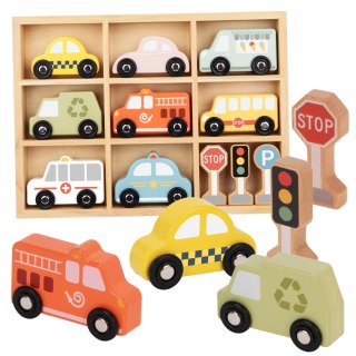 Tooky Toy TOOKY TOY Zestaw Drewnianych Pojazdów i Znaków Drogowych w Pudełku