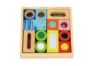 Tooky Toy TOOKY TOY Drewniane Pudełko Klocki Sensoryczne Układanka Multifunkcyjna Kształty Dźwięk Dotyk 12 el.