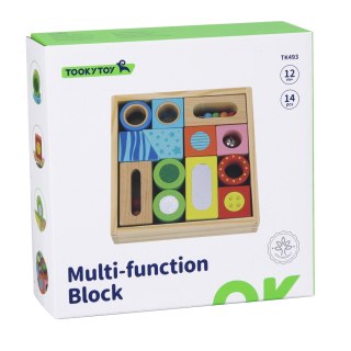 Tooky Toy TOOKY TOY Drewniane Pudełko Klocki Sensoryczne Układanka Multifunkcyjna Kształty Dźwięk Dotyk 12 el.