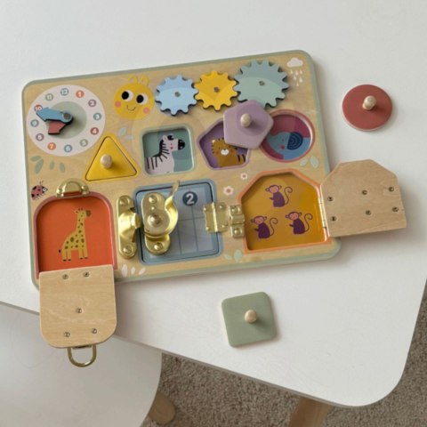 Tooky Toy TOOKY TOY Tablica Manipulacyjna Zamki Zębatki Sorter Zegar Tooky Toy TOOKY TOY Tablica Manipulacyjna Zamki Zębatki Sorter Zegar