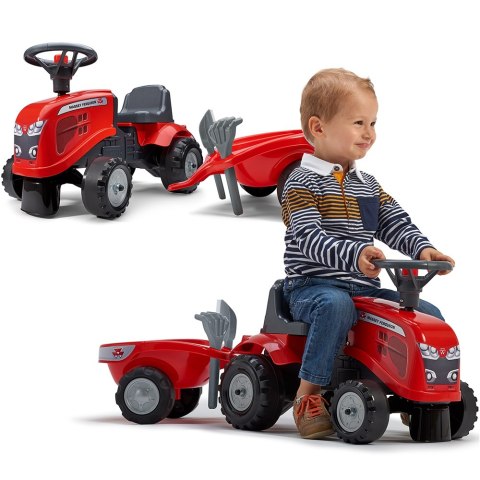 FALK FALK Traktorek Baby Massey Ferguson Czerwony z Przyczepką + akc. Od 1 roku