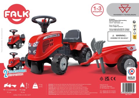FALK FALK Traktorek Baby Massey Ferguson Czerwony z Przyczepką + akc. Od 1 roku