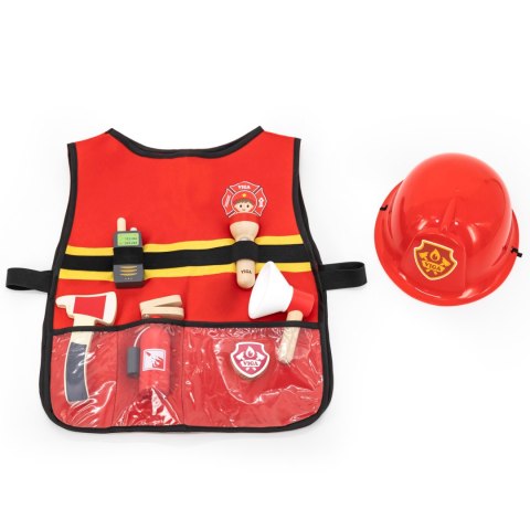 Viga Toys VIGA Zestaw Małego Strażaka Kamizelka + Drewniane akcesoria 8 el.