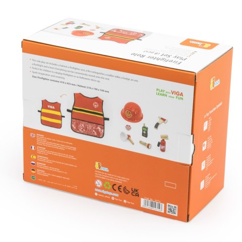 Viga Toys VIGA Zestaw Małego Strażaka Kamizelka + Drewniane akcesoria 8 el.
