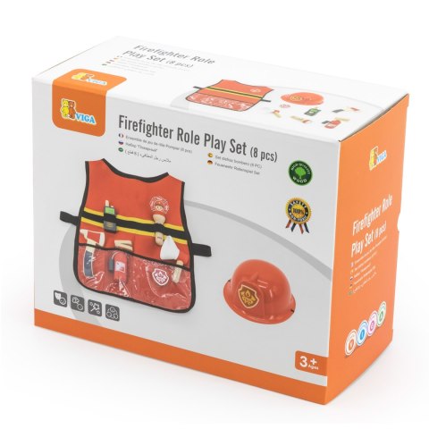 Viga Toys VIGA Zestaw Małego Strażaka Kamizelka + Drewniane akcesoria 8 el.
