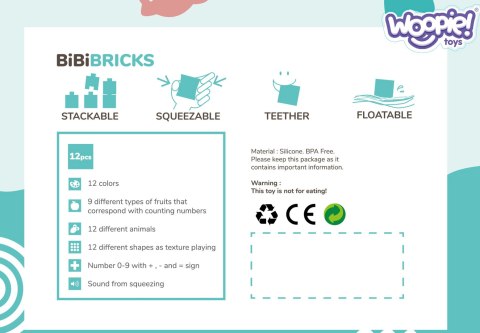 Woopie Baby WOOPIE BABY Klocki Sensoryczne Układanka Do Ściskania Dźwięk 12 el.