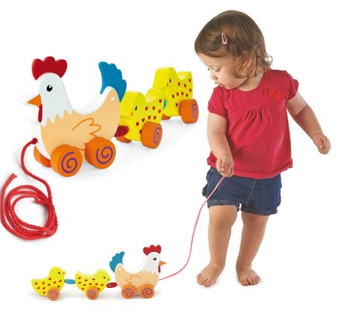 Viga Toys VIGA Zestaw do ciągnięcia Kurka z kurczakami 36 cm