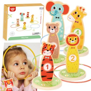 Tooky Toy TOOKY TOY Drewniana Gra Zręcznościowa Rzut do Celu Zwierzątka 15 el.