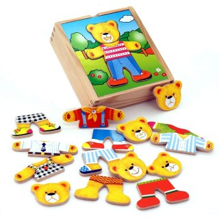 Viga Toys VIGA Drewniane Puzzle Układanka Edukacyjna Ubierz Misia Chłopca