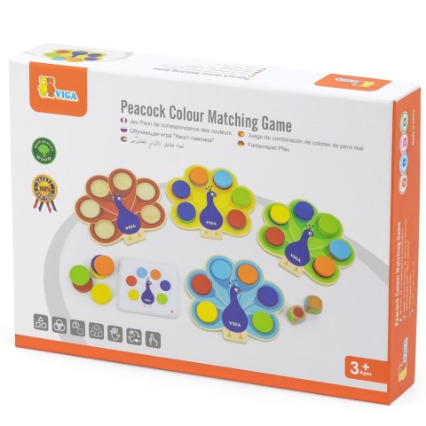 Viga Toys VIGA Drewniana Gra Dopasuj Kolory Pawi Ogon Montessori + Karty