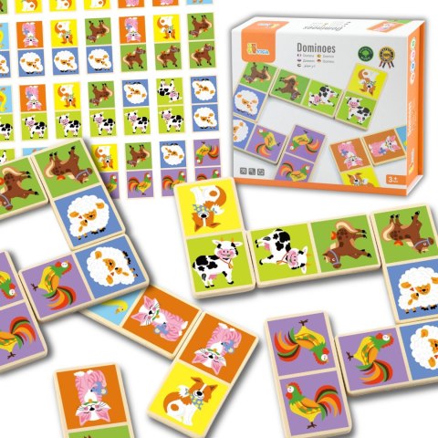 Viga Toys VIGA Edukacyjne Klocki Domino Drewniane gra Farma 28 elementów Montessori