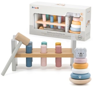 Viga Toys VIGA PolarB Zestaw Drewniana Piramidka + Przebijanka z Młoteczkiem Miś Polarny Montessori