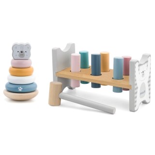 Viga Toys VIGA PolarB Zestaw Drewniana Piramidka + Przebijanka z Młoteczkiem Miś Polarny Montessori