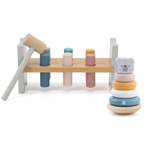 Viga Toys VIGA PolarB Zestaw Drewniana Piramidka + Przebijanka z Młoteczkiem Miś Polarny Montessori