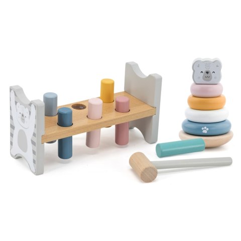 Viga Toys VIGA PolarB Zestaw Drewniana Piramidka + Przebijanka z Młoteczkiem Miś Polarny Montessori