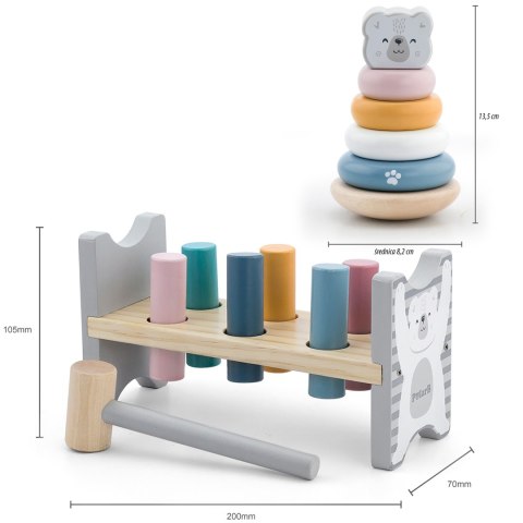 Viga Toys VIGA PolarB Zestaw Drewniana Piramidka + Przebijanka z Młoteczkiem Miś Polarny Montessori