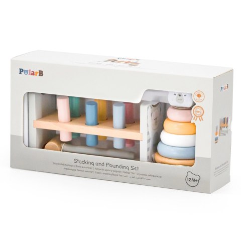 Viga Toys VIGA PolarB Zestaw Drewniana Piramidka + Przebijanka z Młoteczkiem Miś Polarny Montessori