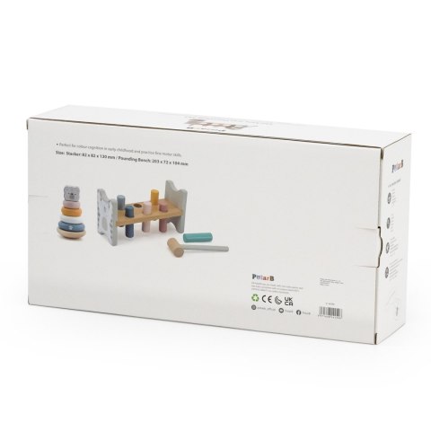 Viga Toys VIGA PolarB Zestaw Drewniana Piramidka + Przebijanka z Młoteczkiem Miś Polarny Montessori