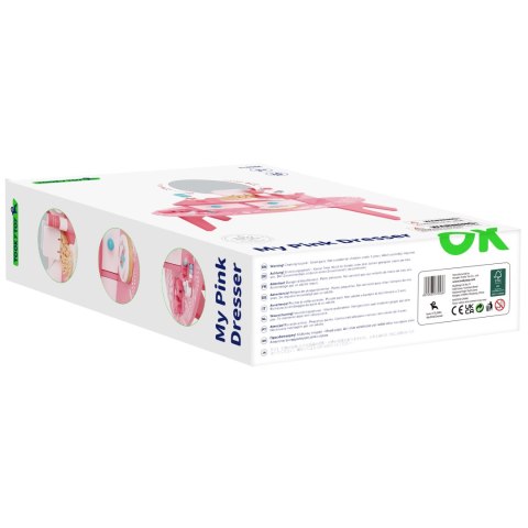 Tooky Toy TOOKY TOY Różowa Toaletka Drewniana Do Makijażu z Lustrem