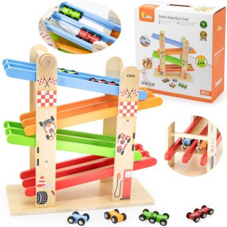 Viga Toys VIGA Drewniana Podwójna Zjeżdżalnia Dla Samochodzików Tor Wyścigowy
