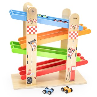 Viga Toys VIGA Drewniana Podwójna Zjeżdżalnia Dla Samochodzików Tor Wyścigowy