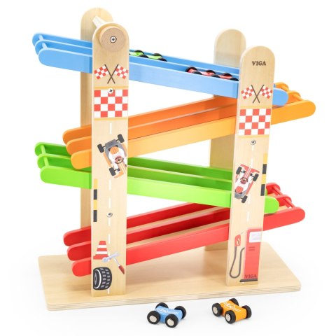 Viga Toys VIGA Drewniana Podwójna Zjeżdżalnia Dla Samochodzików Tor Wyścigowy
