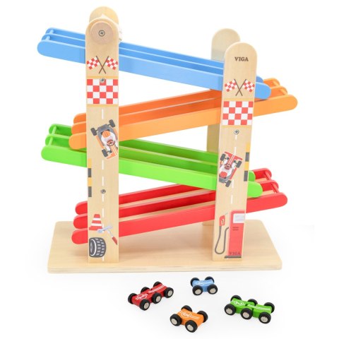 Viga Toys VIGA Drewniana Podwójna Zjeżdżalnia Dla Samochodzików Tor Wyścigowy