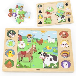 Viga Toys VIGA Drewniane Puzzle Odgadnij Po Cieniu - Farma Układanka 17 el.