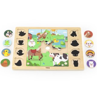 Viga Toys VIGA Drewniane Puzzle Odgadnij Po Cieniu - Farma Układanka 17 el.