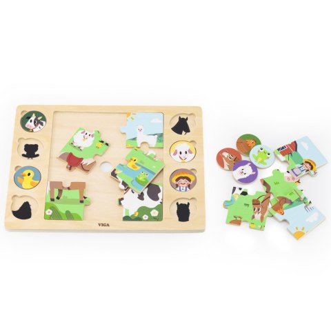 Viga Toys VIGA Drewniane Puzzle Odgadnij Po Cieniu - Farma Układanka 17 el.