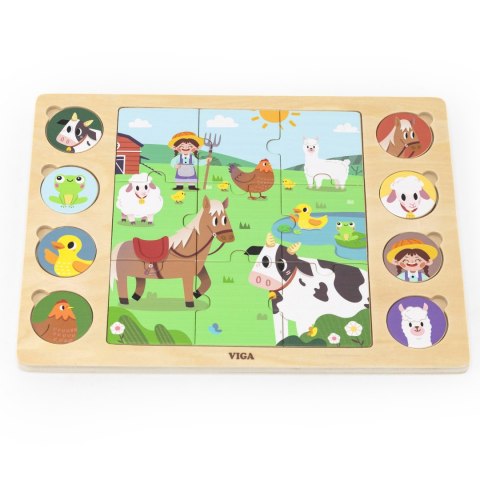 Viga Toys VIGA Drewniane Puzzle Odgadnij Po Cieniu - Farma Układanka 17 el.