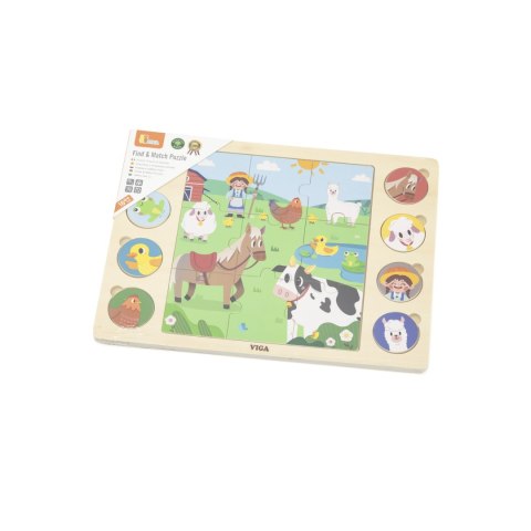 Viga Toys VIGA Drewniane Puzzle Odgadnij Po Cieniu - Farma Układanka 17 el.