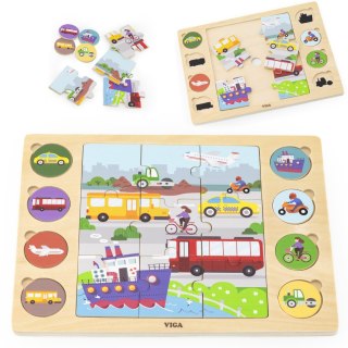 Viga Toys VIGA Drewniane Puzzle Odgadnij po Cieniu - Środki Transportu Układanka 17 el.