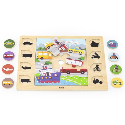 Viga Toys VIGA Drewniane Puzzle Odgadnij po Cieniu - Środki Transportu Układanka 17 el.