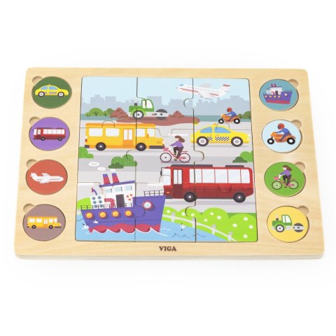 Viga Toys VIGA Drewniane Puzzle Odgadnij po Cieniu - Środki Transportu Układanka 17 el.