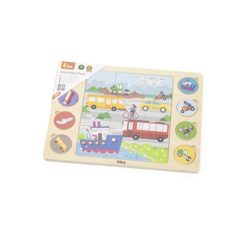 Viga Toys VIGA Drewniane Puzzle Odgadnij po Cieniu - Środki Transportu Układanka 17 el.