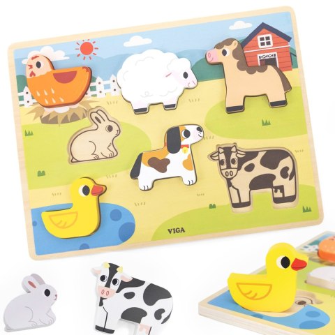 Viga Toys VIGA Drewniane Puzzle Układanka Montessori 2w1 Figurki Farma