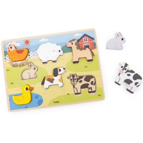 Viga Toys VIGA Drewniane Puzzle Układanka Montessori 2w1 Figurki Farma