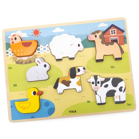 Viga Toys VIGA Drewniane Puzzle Układanka Montessori 2w1 Figurki Farma