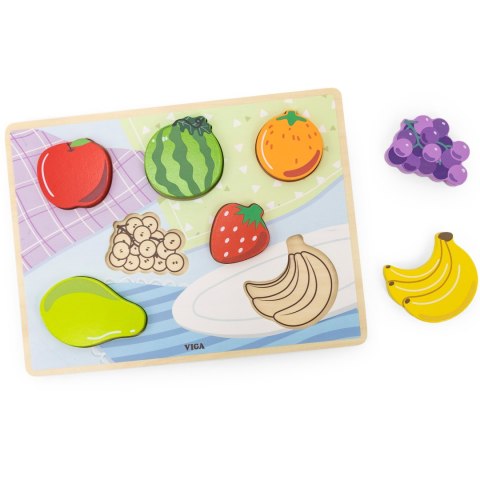 Viga Toys VIGA Drewniane Puzzle Układanka Montessori 2w1 Figurki Owoce