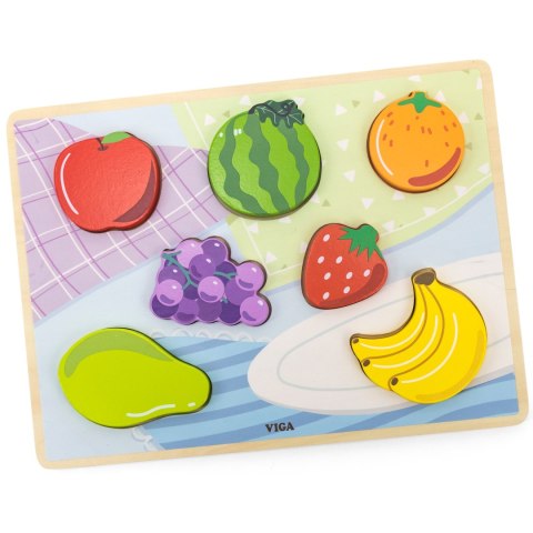 Viga Toys VIGA Drewniane Puzzle Układanka Montessori 2w1 Figurki Owoce